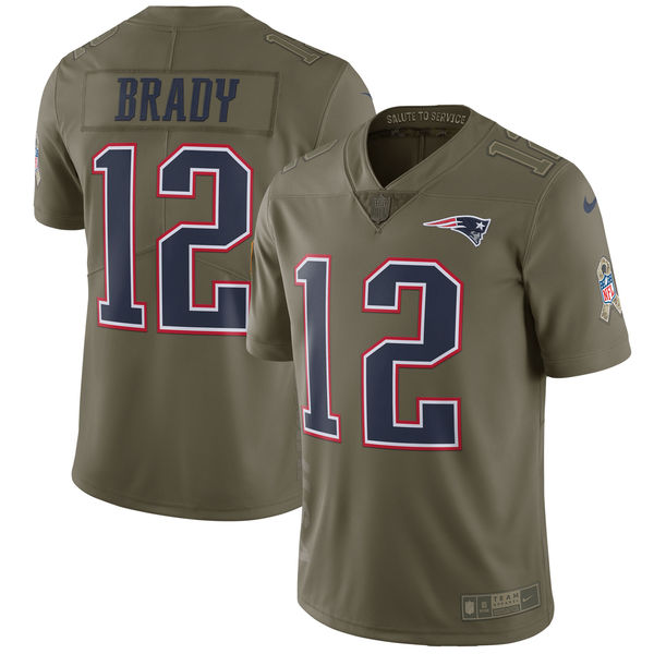 Youth New England Patriots 12 Brady Nike Olive Salute To Service Limited NFL Jerseys
